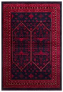 HERAT HER 01 NAVY Afgan Desenli Viskon Sıkı Dokuma Kaymaz Tabanlı İnce Makine Halısı