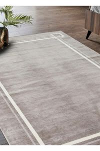 LUGANO LUG 07 GRİ KREM Art Deco Modern Bordürlü Yüksek Kalite Sık Dokuma Salon Halısı 160x230 cm