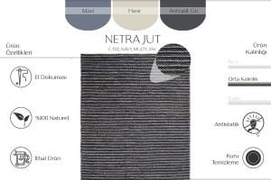 NETRA C-1512 NAVY MULTY XW Farklı Örgü Dokusuna Sahip El Dokuma Naturel Jüt Hasır Halı
