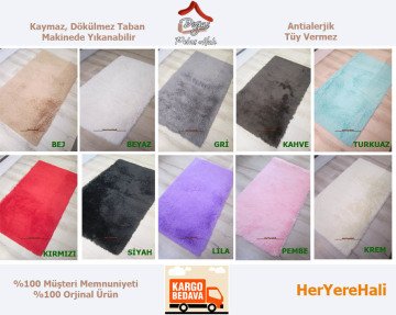 Doğuş Peluş Tavşan Tüyü 100x140cm Kaymaz Tabanlı Halı Turkuaz