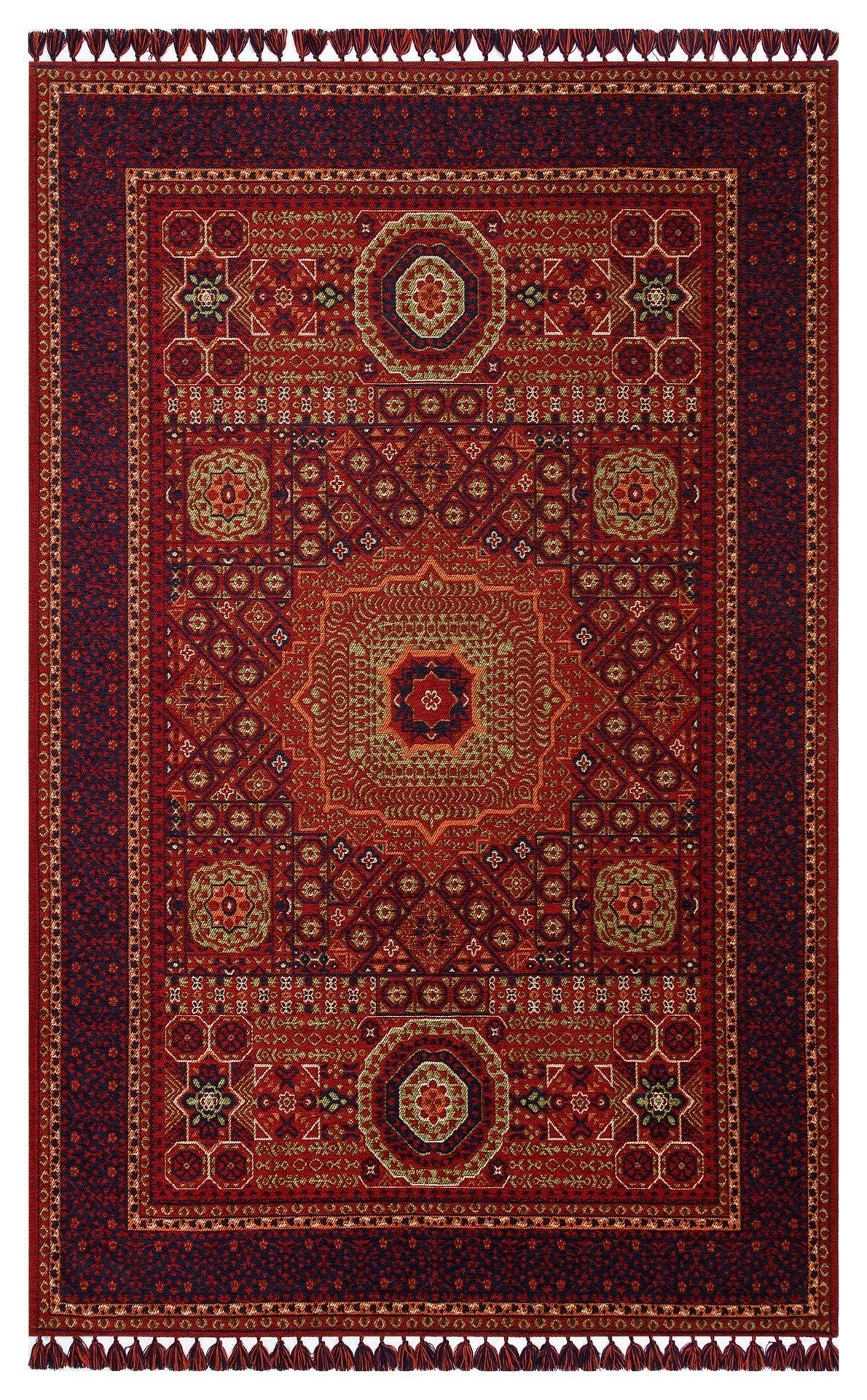 Eko Halı BUHARI BHR 10 MULTY Afgan / Yağcıbedir Desenli Hav Toz Vermez Yıkanabilir Kaymaz İnce Dokuma Halı 120X180 cm