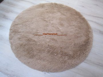 Yamalı Home Peluş Tavşan Tüyü 140x140cm Kaymaz Yuvarlak Halı Bej