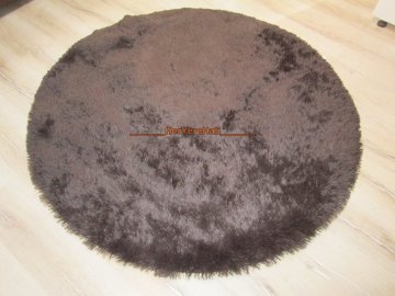 Yamalı Home Peluş Tavşan Tüyü 140x140cm Kaymaz Yuvarlak Halı Kahve