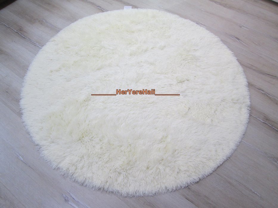 Yamalı Home Peluş Tavşan Tüyü 140x140cm Kaymaz Yuvarlak Halı Kemik