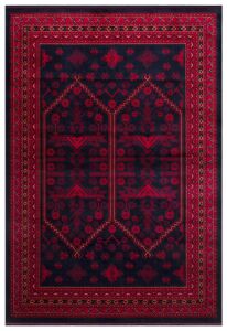 HERAT HER 01 NAVY Afgan Desenli Viskon Sıkı Dokuma Kaymaz Tabanlı İnce Makine Halısı