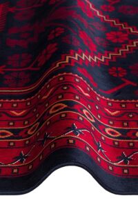 HERAT HER 01 NAVY Afgan Desenli Viskon Sıkı Dokuma Kaymaz Tabanlı İnce Makine Halısı