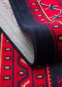 HERAT HER 01 NAVY Afgan Desenli Viskon Sıkı Dokuma Kaymaz Tabanlı İnce Makine Halısı