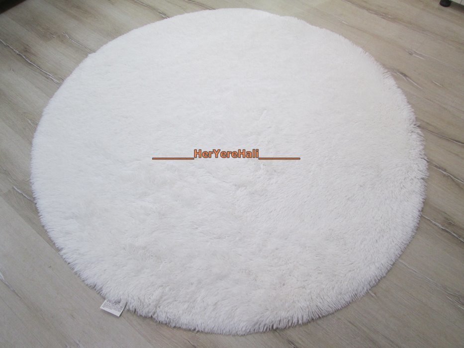 Yamalı Home Tavşan Tüyü 120x120cm Kaymaz Yuvarlak Halı Beyaz