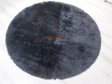 Yamalı Home Tavşan Tüyü 120x120cm Kaymaz Yuvarlak Halı Siyah