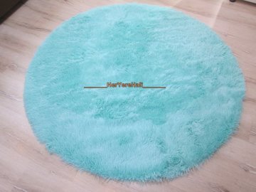 Yamalı Home Tavşan Tüyü 120x120cm Kaymaz Yuvarlak Halı Turkuaz