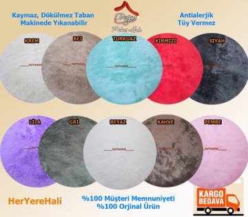 Yamalı Home Tavşan Tüyü 120x120cm Kaymaz Yuvarlak Halı Turkuaz