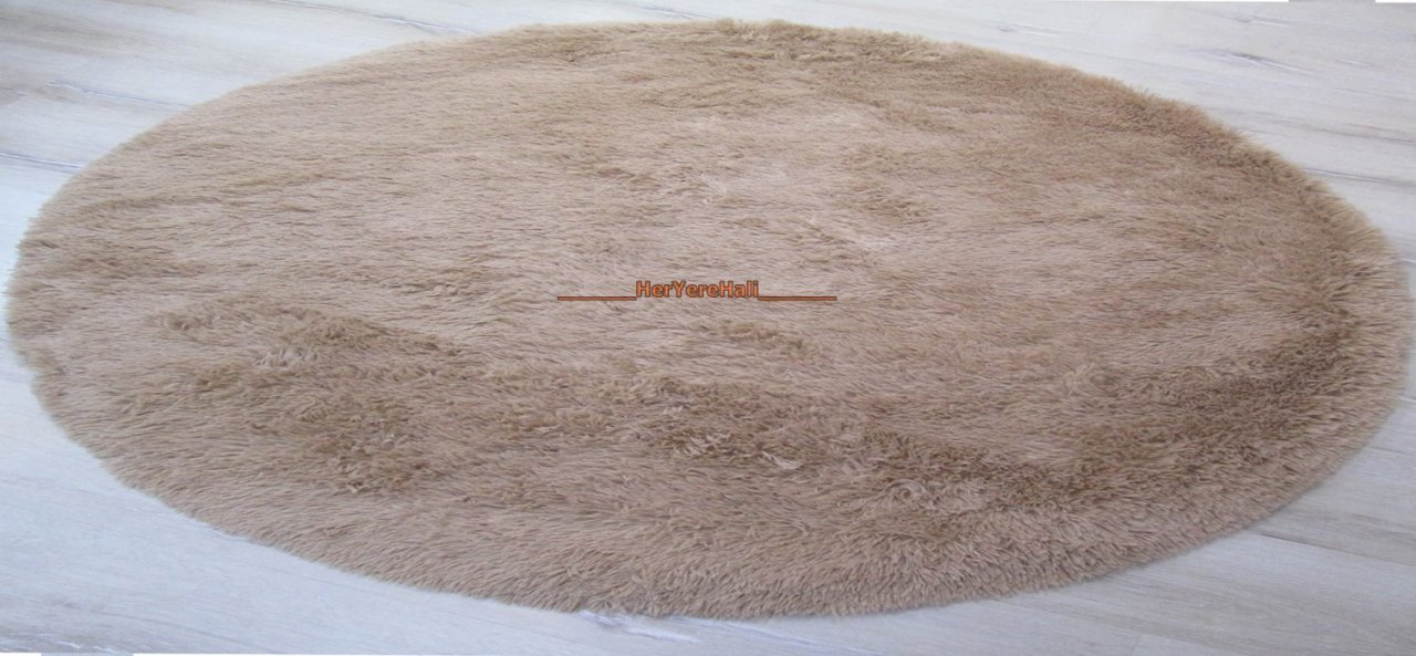 Doğuş Peluş Tavşan Tüyü 140x200cm Kaymaz Tabanlı Oval Halı Bej