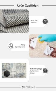 COZY CZY 02 GREY BEIGE Hav Toz Vermez Modern Örgü Dokuma Makine Halısı 120x180 cm