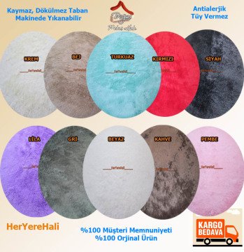 Doğuş Peluş Tavşan Tüyü 140x200cm Kaymaz Tabanlı Oval Halı Lila