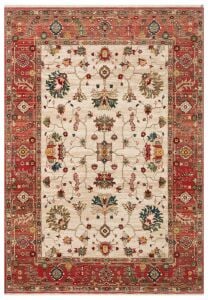 KYBELE KYB 04 CREAM RED XW Sıcak Renk Tonlu Otantik Makine Halısı