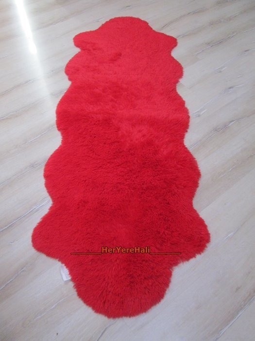 YAMALI home Peluş Tavşan Tüyü 70x200cm Kaymaz Tabanlı Post Halı Kırmızı