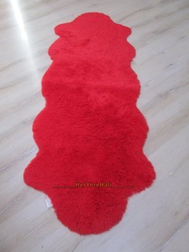 YAMALI home Peluş Tavşan Tüyü 70x200cm Kaymaz Tabanlı Post Halı Kırmızı