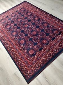 Afgan Desenli Viskon Sıkı Dokuma Premium Kalite Keçeleşmeyen Kaymaz Tabanlı İnce Makine Halısı 160x230 cm