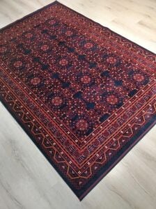 Afgan Desenli Viskon Sıkı Dokuma Premium Kalite Keçeleşmeyen Kaymaz Tabanlı İnce Makine Halısı 160x230 cm