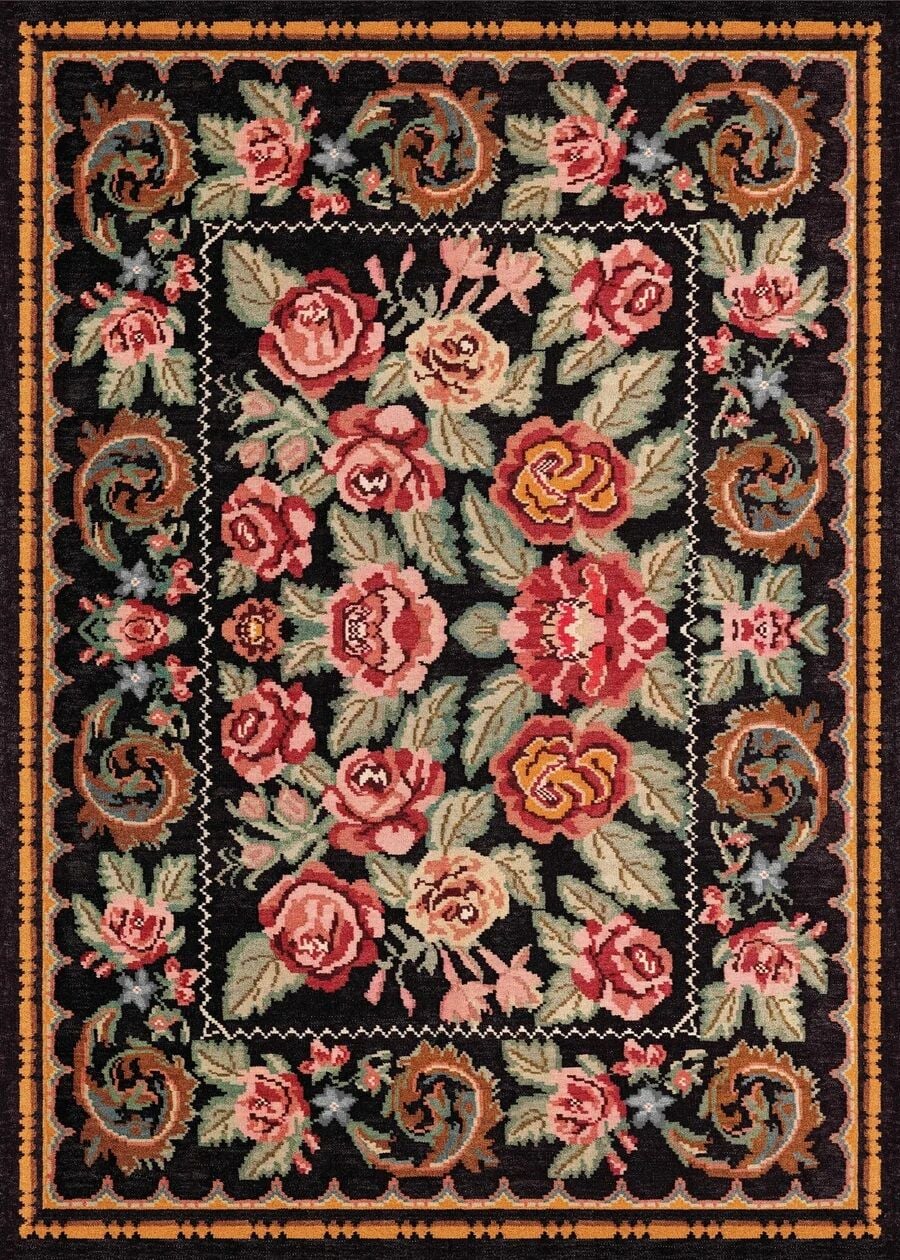 ELISTA VINTAGE ELS 207 BLACK MULTY Vintage Tasarımlı Yumuşak Bukle Dokuma Kaymaz Tabanlı Yıkanabilir Modern Halı 160x230 cm