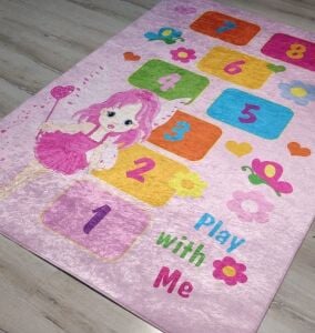 YamalıHome Style B969 Pembe Seksek Desenli 180x280  cm Deri Taban Yıkanabilir Çocuk Halısı