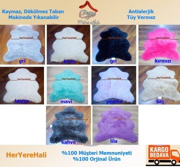 Yamalı Home Tavşan Tüyü 70x100cm Kaymaz Tabanlı Post Halı Kırmızı