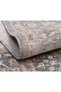 Sahra Collection - Sh12 Mavi Gri Vintage Etnik Otantik desenli Klasik Polyester Viskon Salon Oturma Odası Halısı 160x230 cm