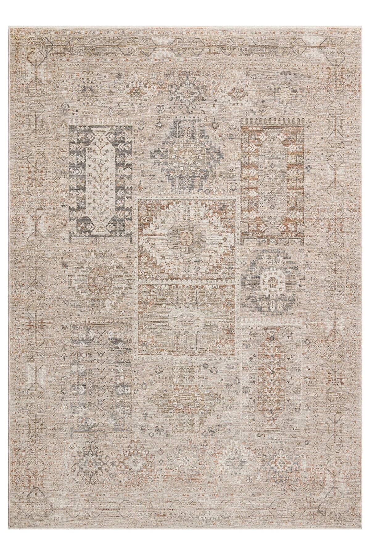 Sahra Collection Sh07 Bej Kiremit Etnik Vintage Eskitme Dokuma Yumuşak Salon Halısı 160x230 cm