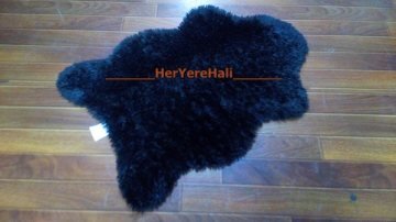 Yamalı Home Tavşan Tüyü 70x100cm Kaymaz Tabanlı Post Halı Siyah