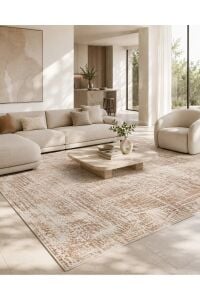 Sahra Collection Sh04 Krem Turuncu Modern Vintage Eskitme Dokuma Yumuşak Salon Halısı 160x230 cm