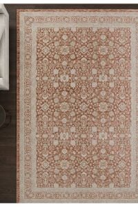 Zes Collection Modern Vintage Desenli Kiremit Bej Eskitme Dokuma Yumuşak Salon Halısı 160x230 cm