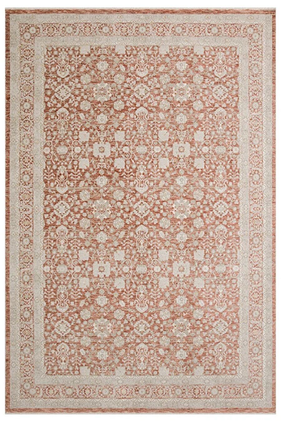 Zes Collection Modern Vintage Desenli Kiremit Bej Eskitme Dokuma Yumuşak Salon Halısı 160x230 cm