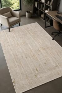 Zes Collection Modern Vintage Desenli Bej Turuncu Mavi Eskitme Dokuma Yumuşak Salon Halısı 160x230 cm