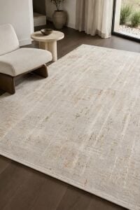 Zes Collection Modern Vintage Desenli Bej Turuncu Mavi Eskitme Dokuma Yumuşak Salon Halısı 160x230 cm
