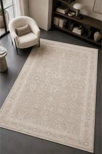 Zes Collection Modern Vintage Desenli Bej Krem Eskitme Dokuma Yumuşak Salon Halısı 160x230 cm(Kopya)