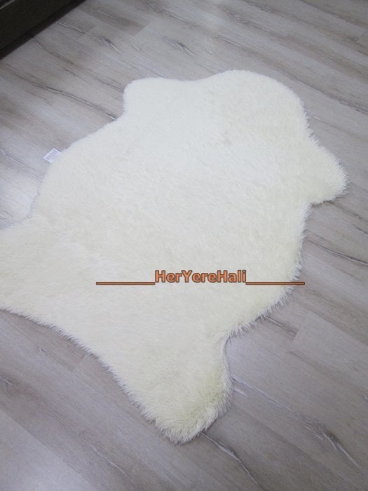 Doğuş Peluş Tavşan Tüyü 100x140cm Kaymaz Tabanlı Post Halı Kemik