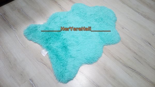 Doğuş Peluş Tavşan Tüyü 100x140cm Kaymaz Tabanlı Post Halı Turkuaz