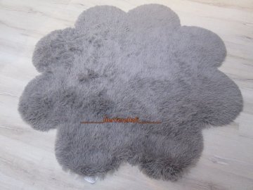 Doğuş Peluş Tavşan Tüyü 140x140cm Papatya Şeklinde Halı Gri