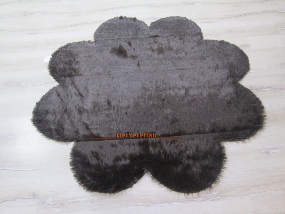Doğuş Peluş Tavşan Tüyü 140x140cm Papatya Şeklinde Halı Kahve