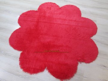 Doğuş Peluş Tavşan Tüyü 140x140cm Papatya Şeklinde Halı Kırmızı