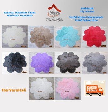 Doğuş Peluş Tavşan Tüyü 140x140cm Papatya Şeklinde Halı Lila
