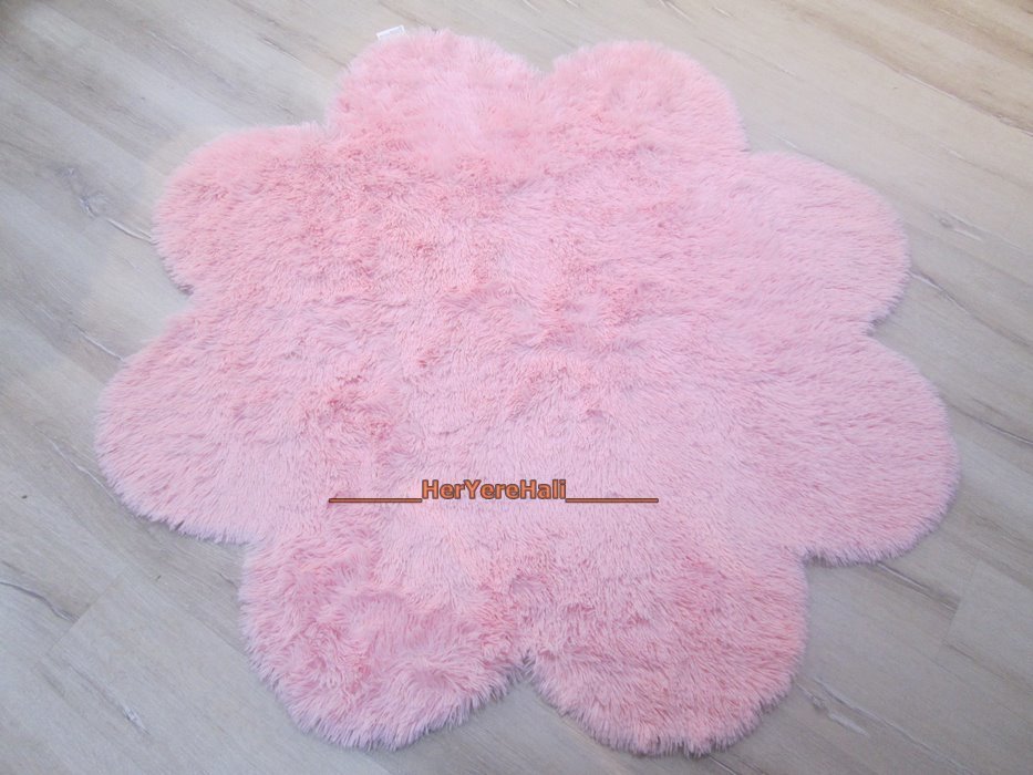 Doğuş Peluş Tavşan Tüyü 140x140cm Papatya Şeklinde Halı Pembe