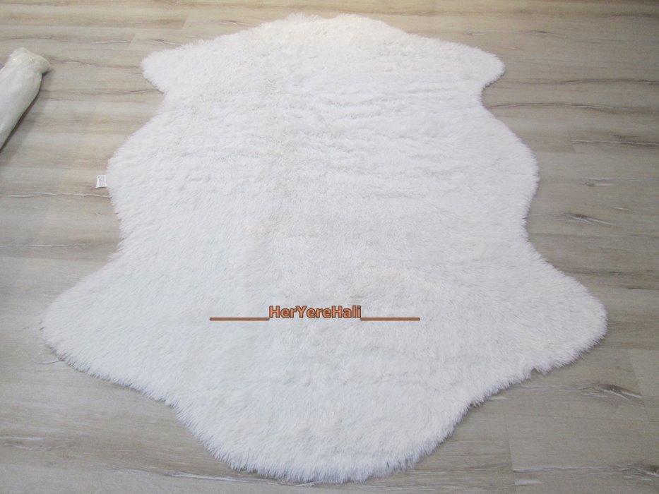 Doğuş Peluş Tavşan Tüyü 80x140cm Kaymaz Tabanlı 2Kafa Post Halı Beyaz