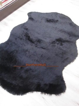 Doğuş Peluş Tavşan Tüyü 80x140cm Kaymaz Tabanlı 2Kafa Post Halı Siyah