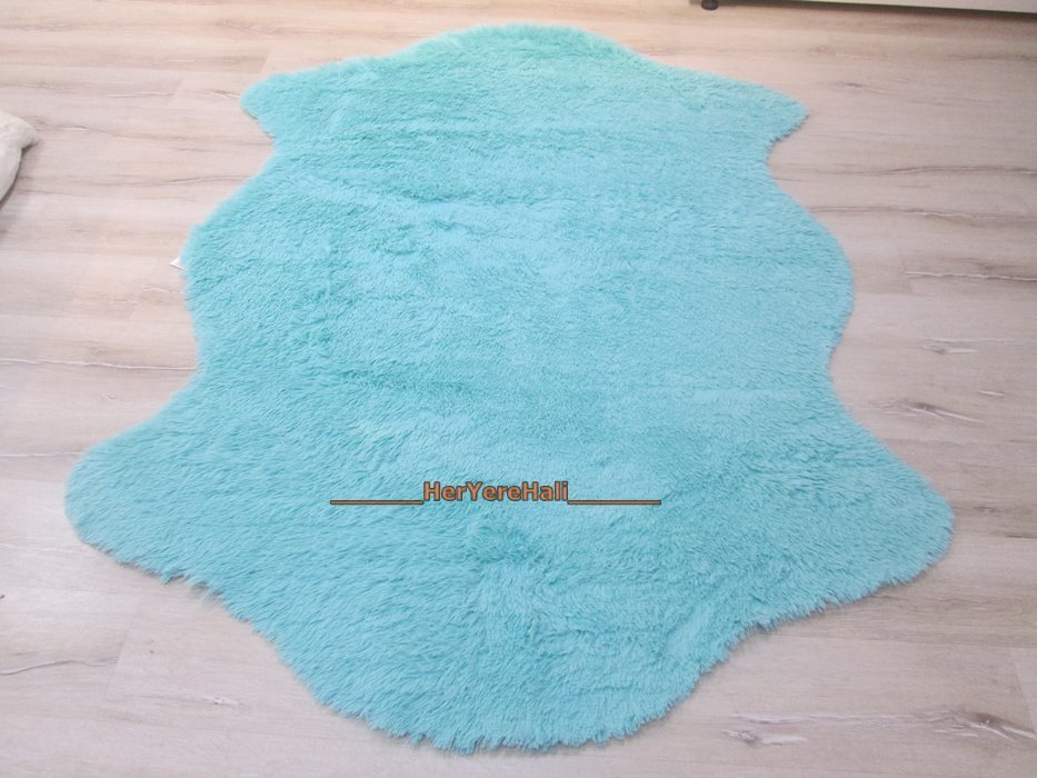 Doğuş Peluş Tavşan Tüyü 80x140cm Kaymaz Tabanlı 2Kafa Post Halı Turkuaz