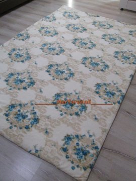Soft Krem Mavi Gül Sepeti Halı Örtüsü 160x230cm Halıya 3.68m²