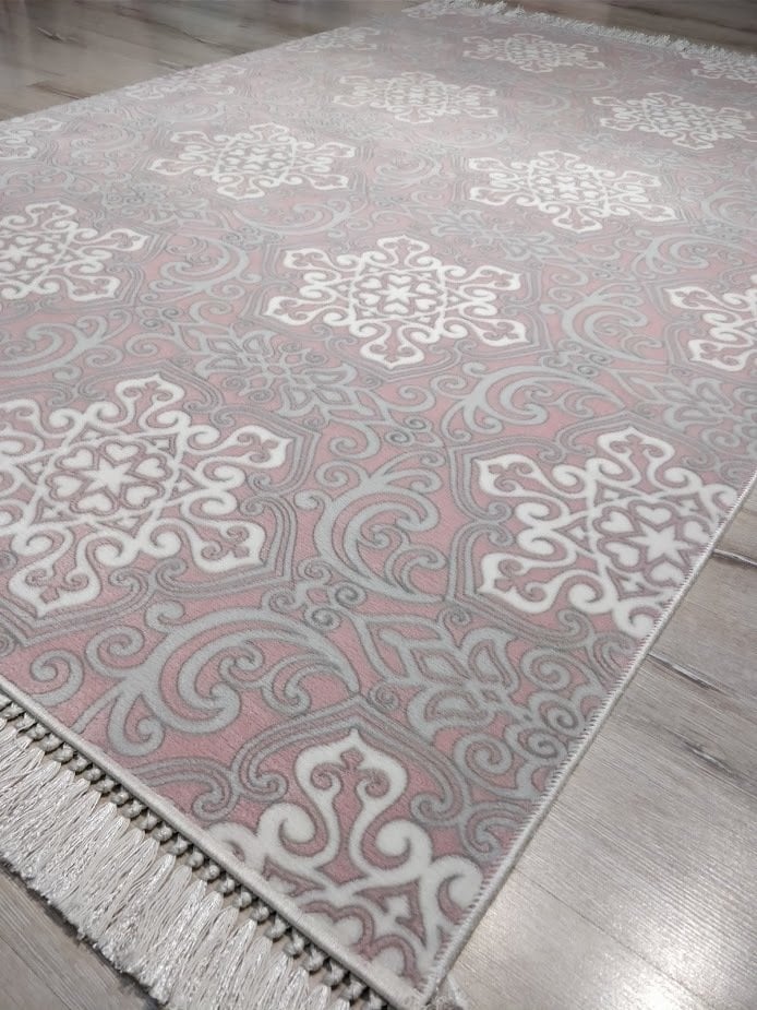 YamalıHome Bambu Kilim PT10 Pembe Gri 120x180 cm Pratik Halı