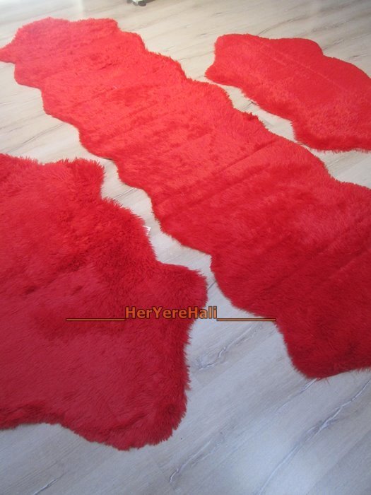 Doğuş Peluş Tavşan Tüyü Post 3lü Yatak Odası Takımı Kırmızı