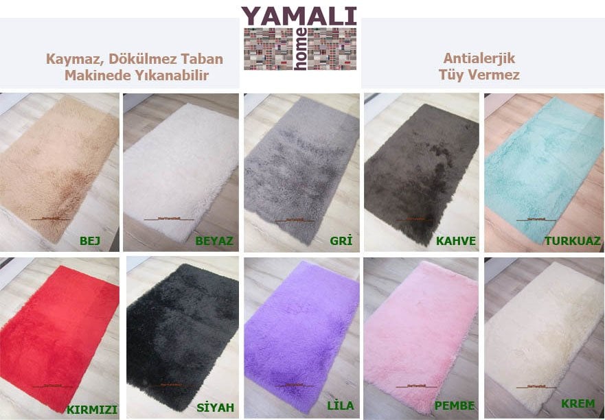 Yamalı Home Tavşan Tüyü Kaymaz Tabanlı Halı Gri - 70x140 cm