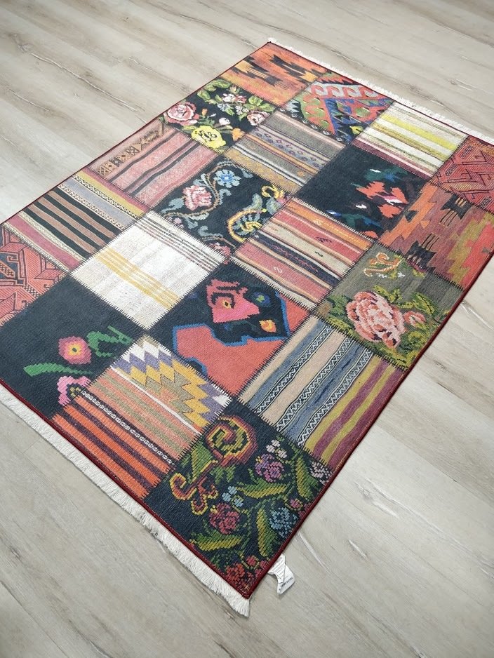 Yamalı Home Savona 3607 Etnik Patchwork 120x165 cm Saçaklı Kilim